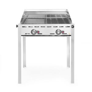 Grill Green Fire 2-palnikowy, HENDI, Profi Line, Emaliowana patelnia żeliwna i ruszt GN 1/1, 11,6kW, 740x615x(H)825mm