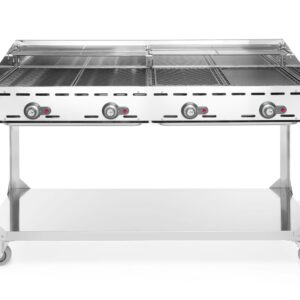 Grill Green Fire 4-palnikowy, HENDI, Profi Line, podstawa z półką na kółkach, jasnoszary, 22kW, 1400x612x(H)825mm