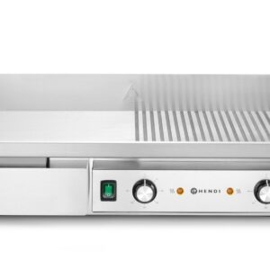 Płyta grillowa w połowie żebrowana, HENDI, Budget Line, 1/2 gładka, 1/2 ryflowana, 400V/4400W, 720x460x(H)241mm