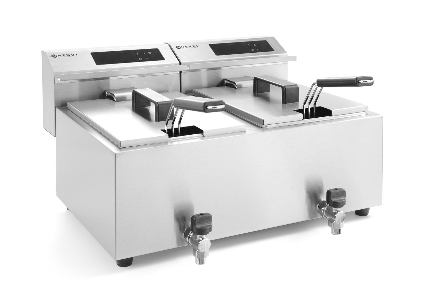 Frytownica z panelem cyfrowym z kranem spustowym 2×8 l, HENDI, Profi Line, 16L, 230V/7000W, 605x515x(H)350mm - obrazek 2