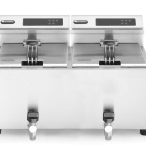 Frytownica z panelem cyfrowym z kranem spustowym 2×8 l, HENDI, Profi Line, 16L, 230V/7000W, 605x515x(H)350mm