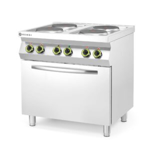 Kuchnia elektryczna 4-płytowa z konwekcyjnym piekarnikiem elektrycznym GN 1/1, HENDI, Kitchen Line, GN 1/1, 400V/13400W, 800x700x(H)900mm
