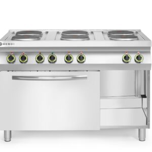 Kuchnia elektryczna 6-płytowa z konwekcyjnym piekarnikiem elektrycznym GN 1/1, HENDI, Kitchen Line, 400V/18600W, 1200x700x(H)900mm