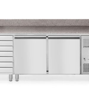 Stół chłodniczy do pizzy 2-drzwiowy z 7 szufladami i blatem granitowym, Arktic, 250L, 230V/250W, 2020x802x(H)1000mm