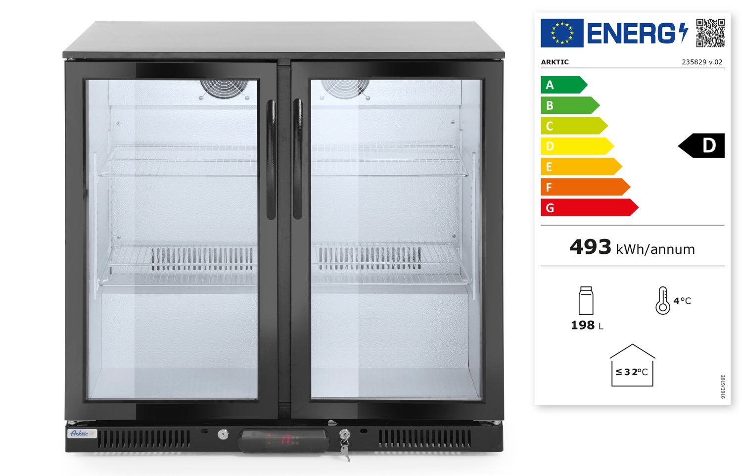 Lodówka barowa 2-drzwiowa, Arktic, 158L, czarny, 230V/160W, 900x530x(H)870mm - obrazek 2