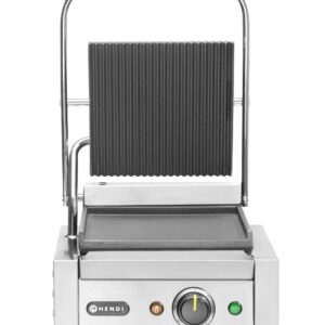 Grill kontaktowy pojedynczy, HENDI, góra ryflowana , dół gładki, 230V/1800W, 310x375x(H)216mm