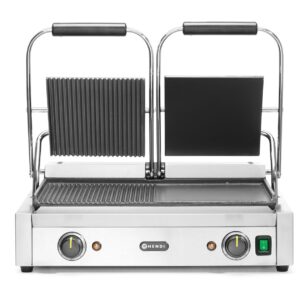 Grill kontaktowy podwójny, HENDI, 1/2 gładka, 1/2 ryflowana, 230V/3600W, 570x375x(H)216mm