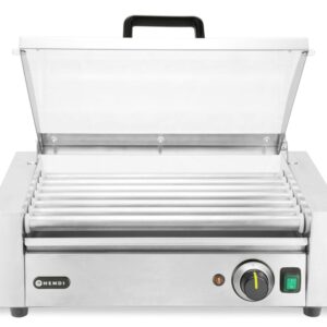 Podgrzewacz rolkowy do parówek jednostrefowy, z energooszczędną pokrywą, HENDI, 7 rolek, 230V/620W, 566x375x(H)259mm