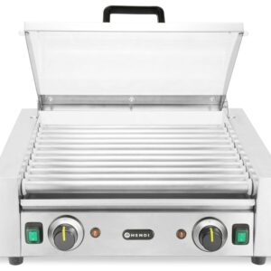 Podgrzewacz rolkowy do parówek dwustrefowy, z energooszczędną pokrywą, HENDI, 11 rolek, 230V/980W, 566x527x(H)259mm