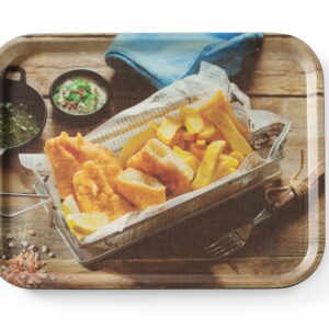 Taca do serwowania z nadrukiem, antypoślizgowa, HENDI, tasty fish & chips, 330x430mm