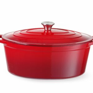 Garnek żeliwny emaliowany, HENDI, 6,88L, czerwony, 405x255x(H)134mm, Owalny