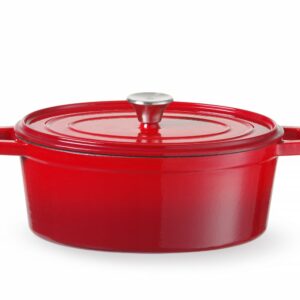 Garnek żeliwny emaliowany, HENDI, 4,4L, czerwony, 365x290x(H)115mm, Owalny
