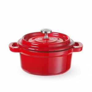 Garnek żeliwny emaliowany, HENDI, 0,27L, czerwony, 130x100x(H)48mm, Okrągły
