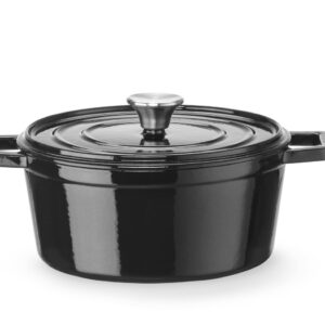 Garnek żeliwny emaliowany, HENDI, 3,7L, czarny, 317x240x(H)105mm, Okrągły