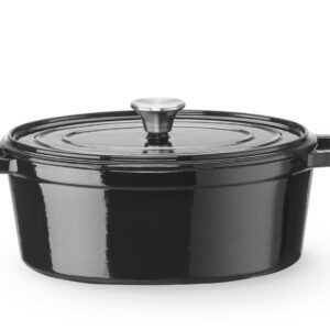 Garnek żeliwny emaliowany, HENDI, 4,4L, czarny, 365x290x(H)115mm, Owalny