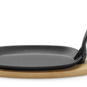 Półmisek żeliwny z drewnianą podstawą i uchwytem, HENDI, czarny, 280x143x(H)33mm, Owalny