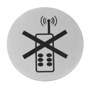 Tabliczka informacyjna na drzwi, HENDI, zakaz używania telefonów komórkowych, ⌀75mm