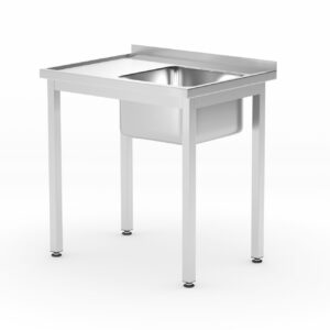 Stół ze zlewem i półką – skręcany, głębokość 600 mm, HENDI, Profi Line, Lokalizacja komory - po prawej, 800x600x(H)850mm