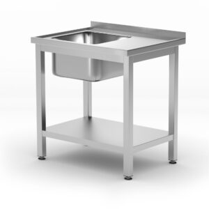 Stół ze zlewem i półką – skręcany, głębokość 600 mm, HENDI, Profi Line, Lokalizacja komory - po lewej, 800x600x(H)850mm