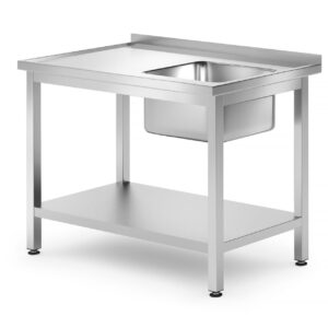 Stół ze zlewem i półką – skręcany, głębokość 700 mm, HENDI, Profi Line, Lokalizacja komory - po prawej, 1000x700x(H)850mm