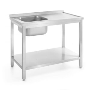 Stół ze zlewem i półką – skręcany, głębokość 700 mm, HENDI, Profi Line, Lokalizacja komory - po lewej, 1000x700x(H)850 mm, 1000x700x(H)850mm