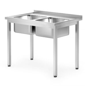 Stół ze zlewem 2-komorowym – skręcany, głębokość 700 mm, HENDI, Profi Line, Lokalizacja komory - pośrodku, 1000x700x(H)850 mm, 1000x700x(H)850mm