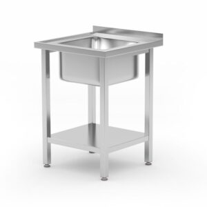 Stół ze zlewem i półką – skręcany, HENDI, Kitchen Line, zlew wyśrodkowany, 600x600x(H)850mm