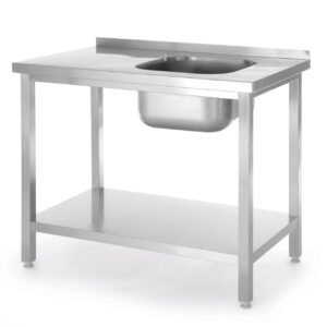 Stół ze zlewem i półką – skręcany, HENDI, Kitchen Line, zlew po prawej, 800x600x(H)850mm