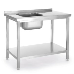Stół ze zlewem i półką – skręcany, HENDI, Kitchen Line, zlew po lewej stronie, 800x600x(H)850mm