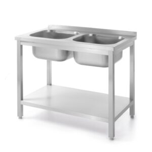 Stół z 2 zlewami i półką – skręcany, HENDI, Kitchen Line, dwa zlewy, 1000x600x(H)850mm