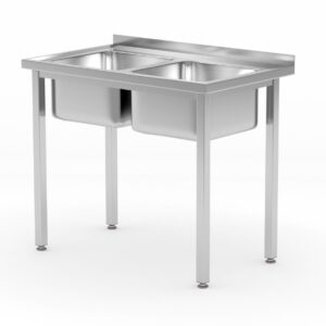 Stół z 2 zlewami – skręcany, HENDI, Kitchen Line, 1000x600x(H)850mm