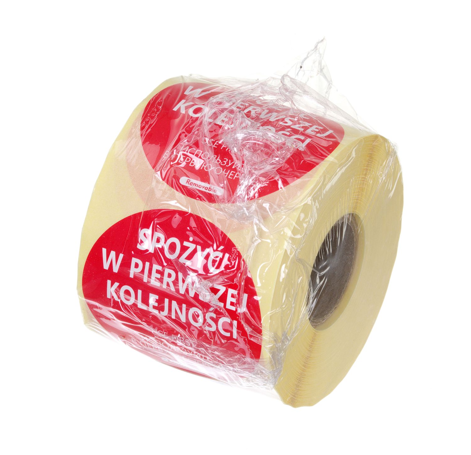 Etykiety Food Safety, wielokrotnego użytku – „SPOŻYĆ W PIERWSZEJ KOLEJNOŚCI", HENDI, czerwony, 500 szt., ⌀50mm - obrazek 2