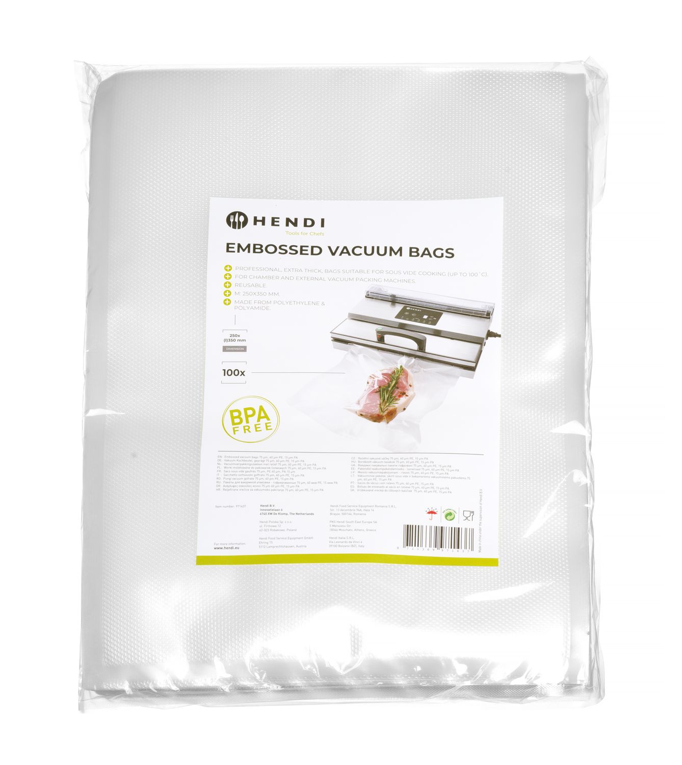 Worki moletowane do gotowania sous vide, do pakowarek listwowych i komorowych, HENDI, 100 szt., 250x350mm
