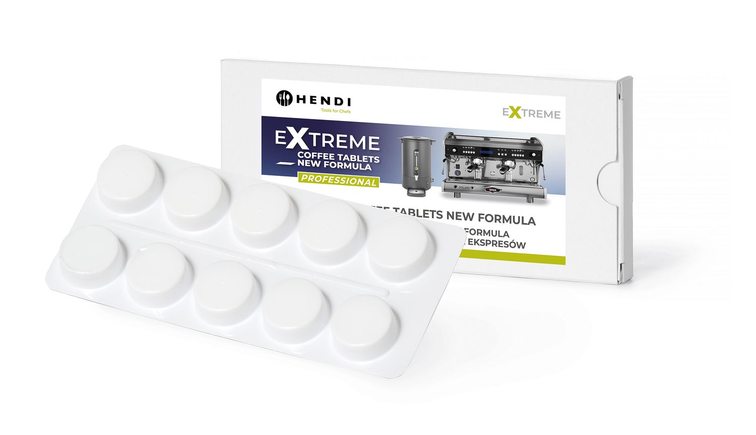 Extreme Coffee Tablets NEW FORMULA profesjonalny środek do mycia ekspresów, HENDI, 10 tabletek w blistrze