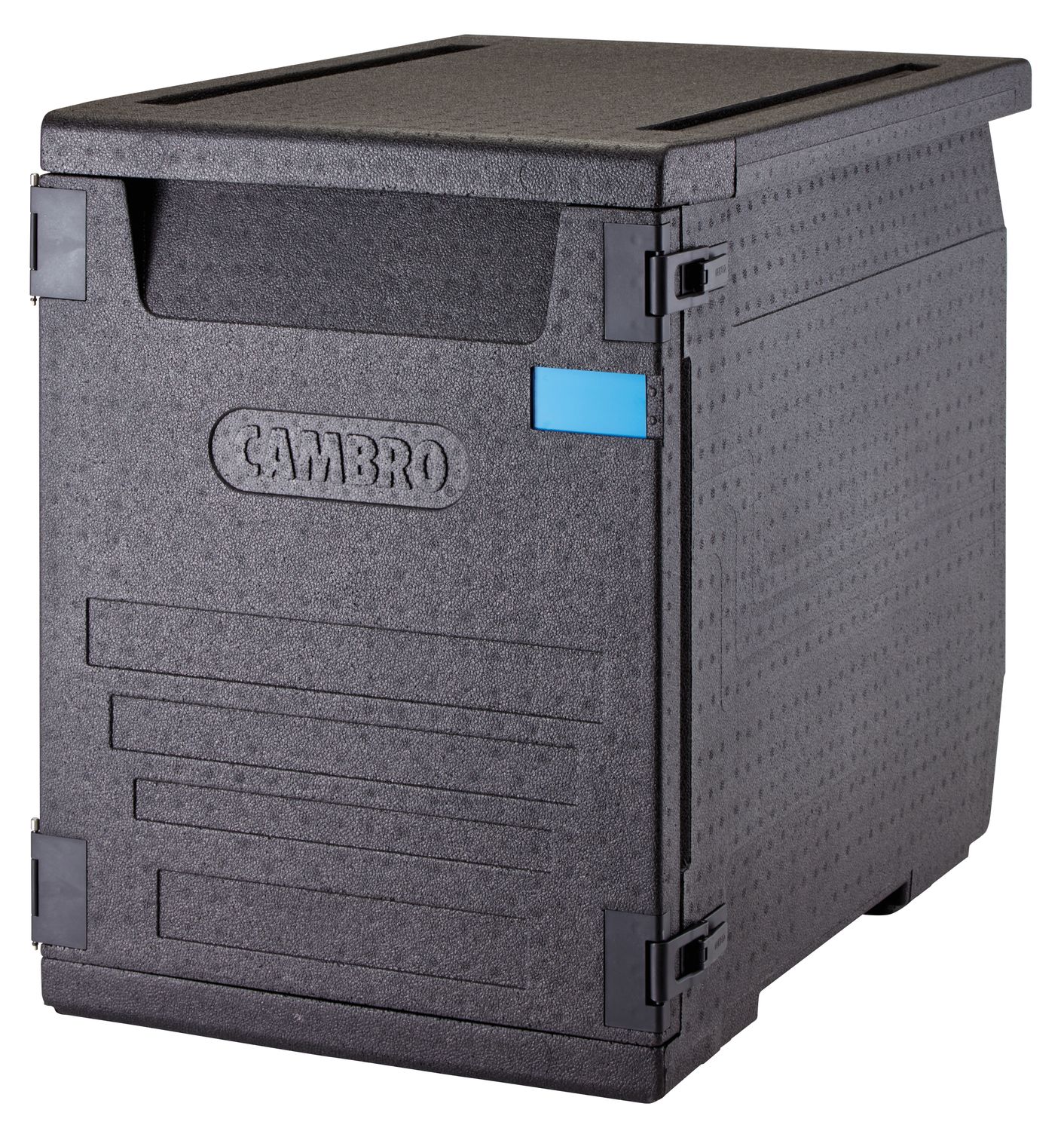 Pojemnik termoizolacyjny Cam GoBox, ładowany od przodu, na pojemniki 600x400 mm, z 6 wbudowanymi prowadnicami, Cambro, 126 l, z 6-ma prowadnicami, 126L, czarny, 770x540x(H)687mm