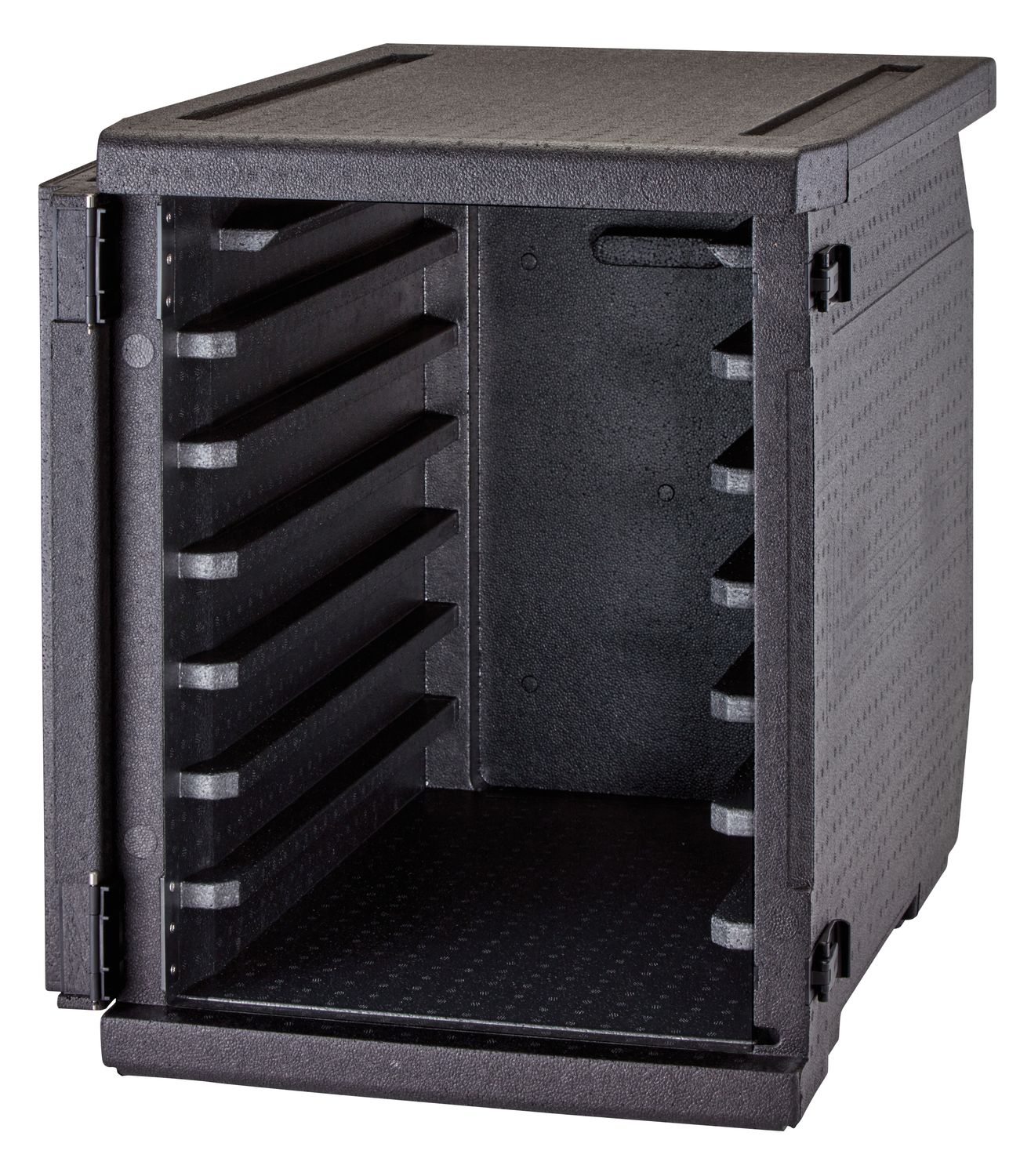 Pojemnik termoizolacyjny Cam GoBox, ładowany od przodu, na pojemniki 600x400 mm, z 6 wbudowanymi prowadnicami, Cambro, 126 l, z 6-ma prowadnicami, 126L, czarny, 770x540x(H)687mm - obrazek 2