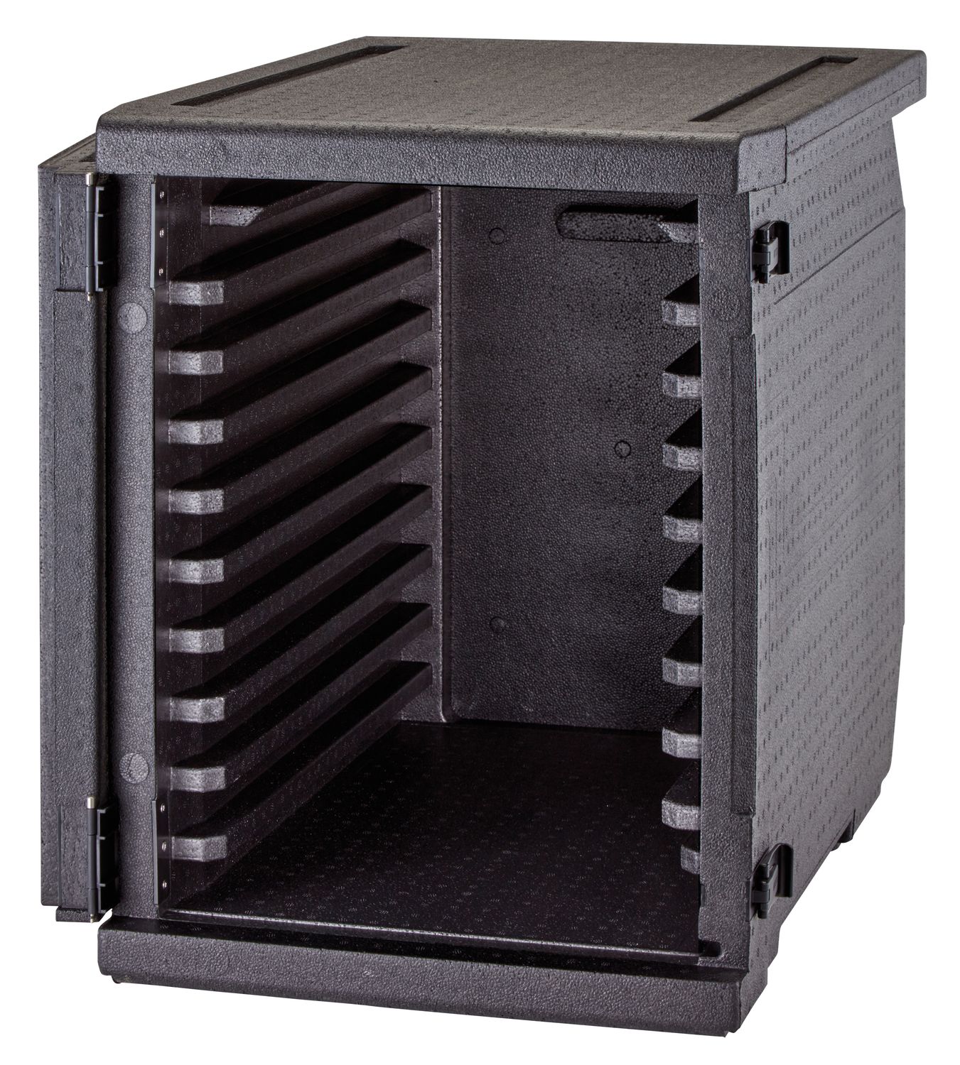 Pojemnik termoizolacyjny Cam GoBox ładowany od przodu, na pojemniki 600x400 mm, z 9 wbudowanymi prowadnicami, Cambro, 126 l, z 9-ma prowadnicami, 126L, czarny, 770x540x(H)687mm - obrazek 2