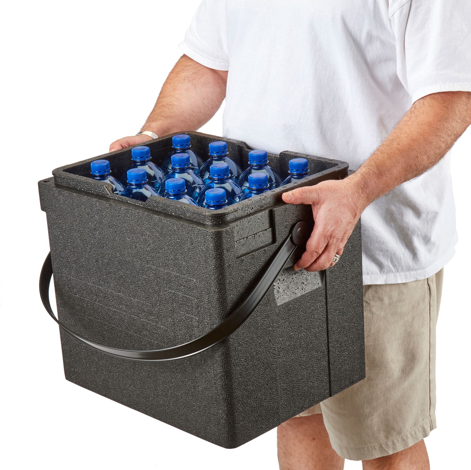 Pojemnik termoizolacyjny Cam GoBox na napoje, ładowany od góry, z paskiem na ramię, 35 l, Cambro, pojemność (ilość butelek): 12 wysokich butelek wina o pojemności 0,75 l lub 12 plastikowych butelek z wodą mineralną, 35L, czarny, 420x335x(H)420mm - obrazek 4