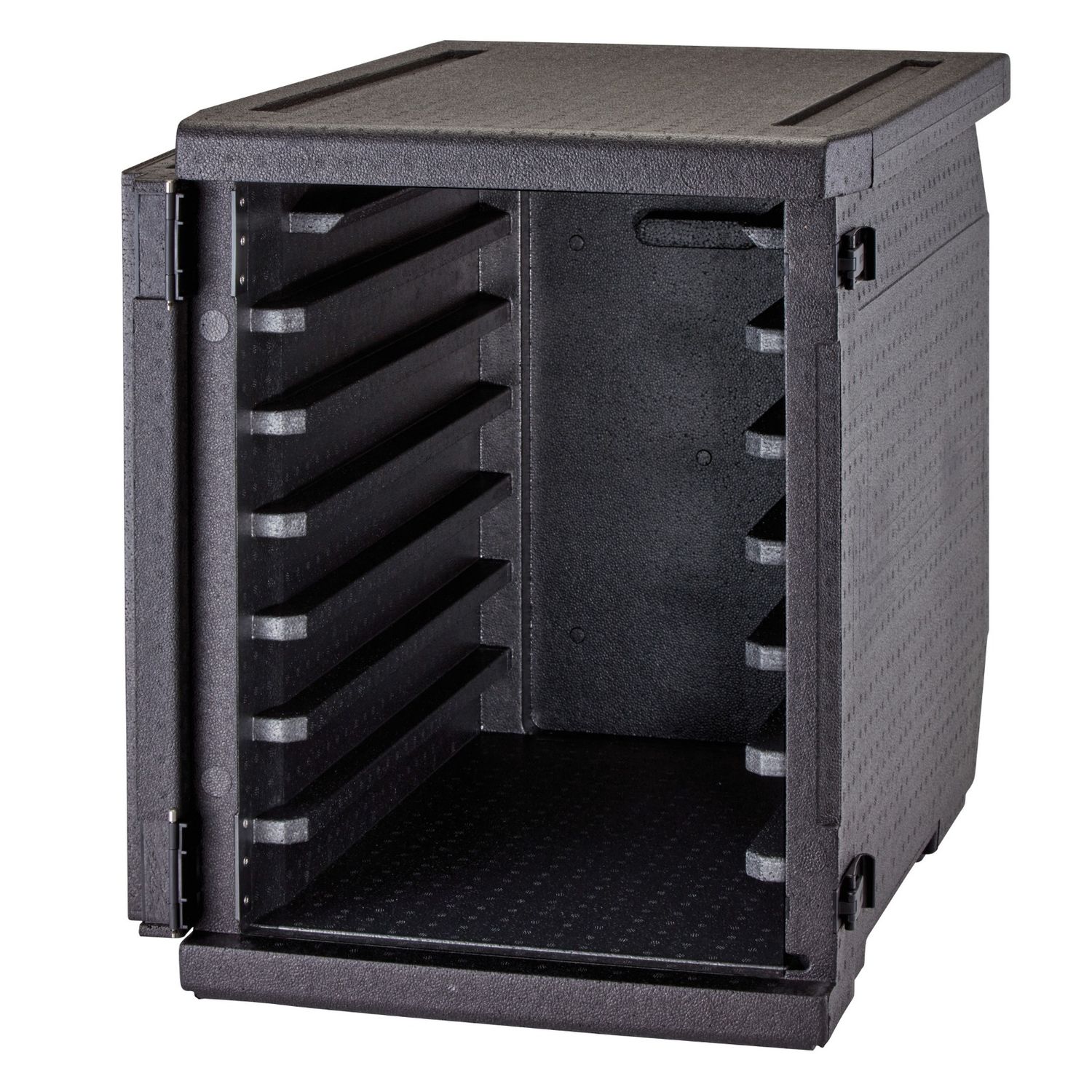 Pojemnik termoizolacyjny Cam GoBox, ładowany od przodu, na pojemniki 600x400 mm, z 6 wbudowanymi prowadnicami, Cambro, 126 l, z 6-ma prowadnicami, 126L, czarny, 770x540x(H)687mm - obrazek 11